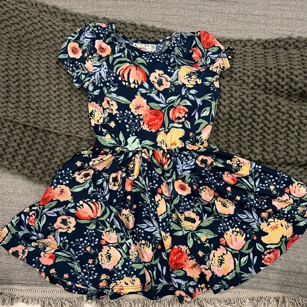 Floral Kids Dress in Navy and Multicolor